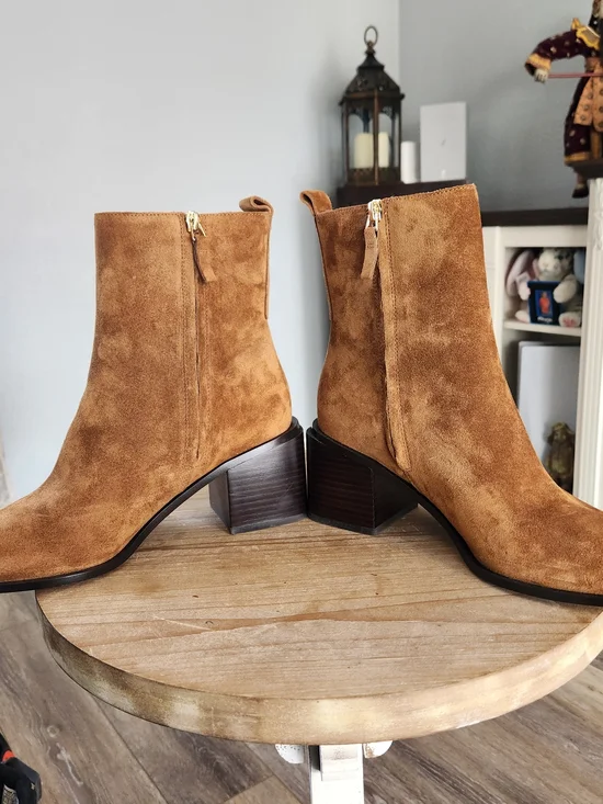 Everlane New The Studio Heel Block  Bootie Womens 9 Russet Suede Pointy Toe NWOB - Picture 7 of 9